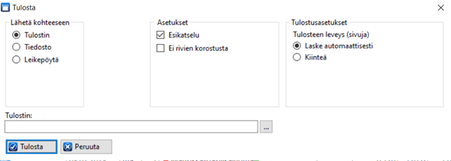 ENT Tarveainelista - tulosta raportit