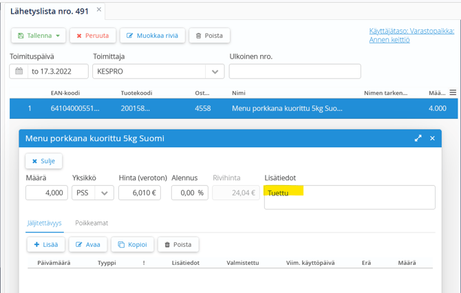 Lähetyslista koulujakelutuote
