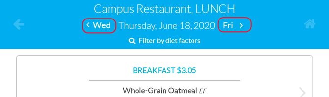 Menu - day navigation ENG