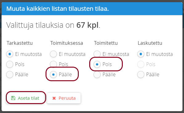 Tilausten tila