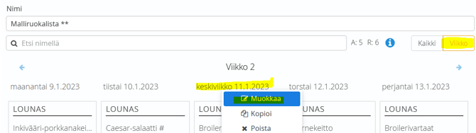 ruokalista prosentti viikko